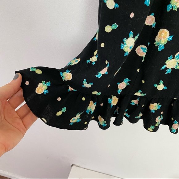 EUC Free People Like A Lady Dress Size XS Black Citrus Fruit Open Back Ruffles - Picture 10 of 16